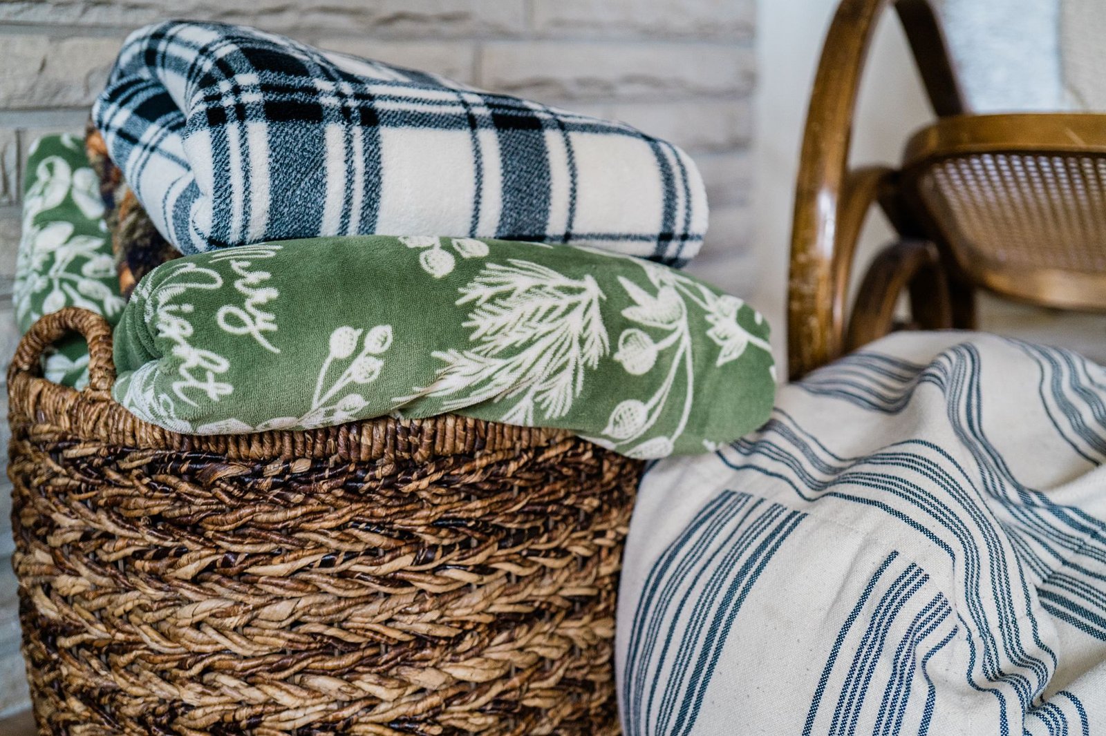 Rattan Blanket Basket living room — cozy home